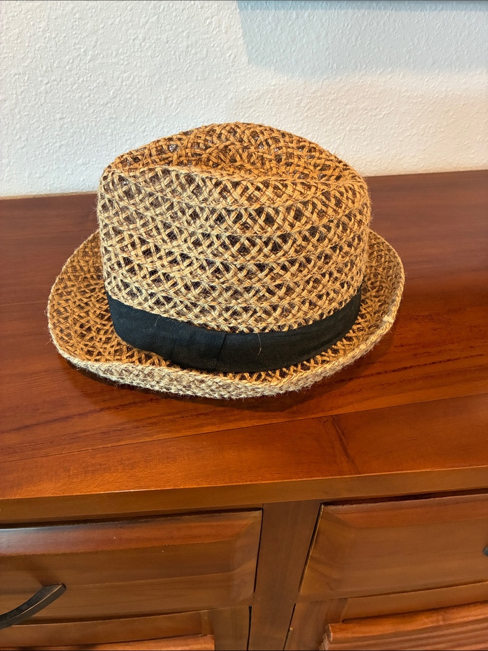 Straw Fedora Hat with Black Band - Natural